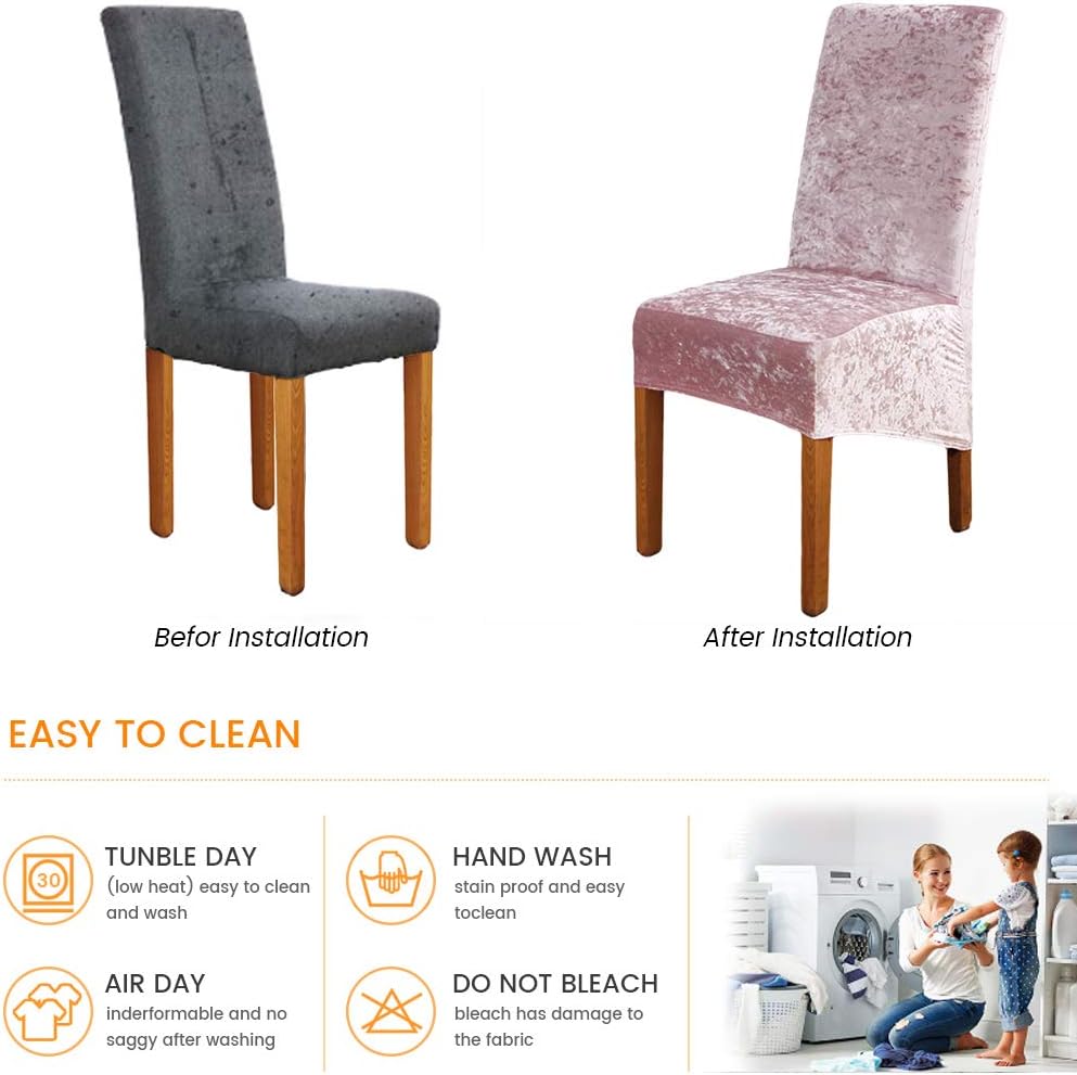 ele ELEOPTION Crushed Velvet Stretchable Elastic Chair Covers for Dining Room Wedding Banquet Party Decoration - Image 3