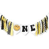 One Happy Dude High Chair Banner Boy First Highchair Banner for 1st Birthday Decorations, One Happy Dude Birthday Party Decorations Hippie Groovy High Chair Garland