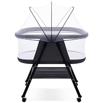 GYARING Baby bassinets,3 in1 Baby Crib, Sturdy, Portable & Easy to Assemble,Mosquito net and Portable Bag Included. (Black)