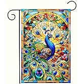 BlissYard Peacock Garden Flag Stained Glass Style Spring Summer Garden Flag 12x18 Inch Double Sided Flags Floral Outdoor Yard Lawn Patio House Decorative Banner