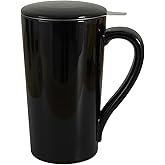 YINUOWEI Tea Cup with Infuser and Lid, 20oz Mug with Handle for Steeping Loose Leaf Tea, Dishwasher and Microwave Safe, Ceramic Strainer Cup Gifts for tea Lovers, Black
