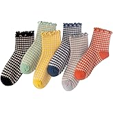Flerivva Women Cute Ruffle Socks Cotton Casual Athletic Frilly Ankle Sock Checkered/Plaid