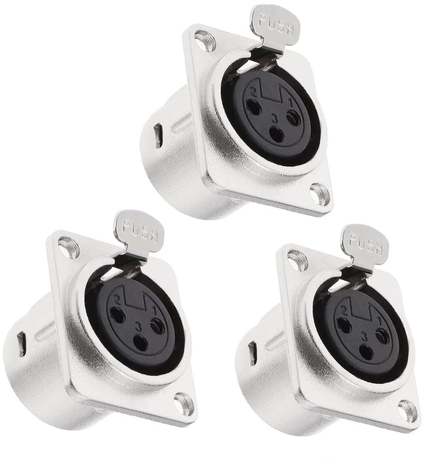 OEIOTEI 3 Pieces XLR Female Plug Audio Adapter Connector 3-Pin Panel Mount Sockets D Type Silver Built-in Plug XLR Sockets for Microphone Speakers Musical Instruments (A)