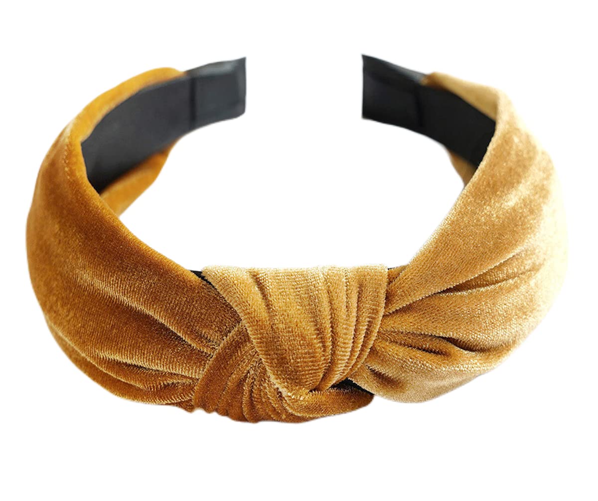 scicent Headbands Velvet Feel Hair Hoops Knotted Hairbands Top Knot Turban Hair Bands for Women Yellow