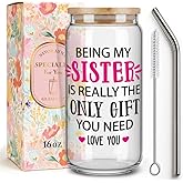 Cute Sister Birthday Gifts for Women,Sister's birthday Gifts from Sis,Being My Sister is Really The Only Gift You Need Glass Coffee Cups with Lids and Straws,Sis Gifts for Christmas,Thanksgiving -132