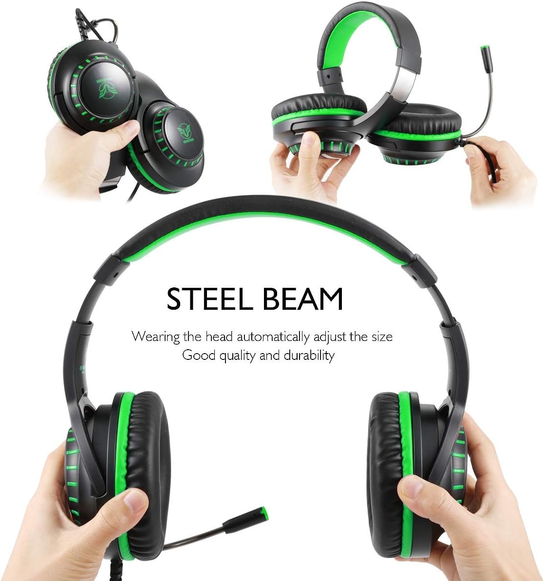 Pacrate Gaming Headset with Microphone for PS4 PC Xbox One Headset Stereo Surround Sound Intense Bass Headphone with LED Light Noice Cancelling for Computer Laptop Mac (Black Green)