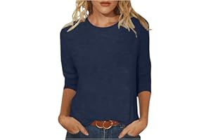 FARTEY 3/4 Length Sleeve Shirts for Women 2024 Casual Summer Blouses Crewneck Floral Printed Cute Tops Loose Fit Pullover