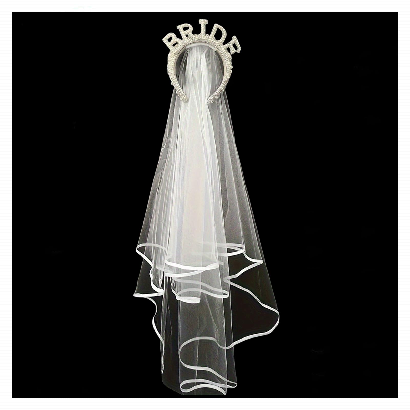 Pearl Bride Headband, Bachelorette Party Decorations Be Bride Headband Wide Pearl Headband for Bachelorette Party, Bridal Headpiece Bridal Shower Gift (With Veil)