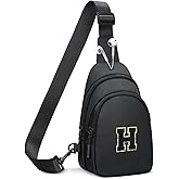 CLOUDWINGS Small Initial Crossbody Sling Bag for Girls and Women, Cute Kids Fanny Pack, Personalized Gift for 7 8 9 10 11 12 13 Year Old Girls(Black,H)