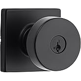 Weiser Cambie Matte Black Front Door Knob with Lock and Key, Exterior/Interior Door Handles with Lock, Keyed Entry Door Knobs