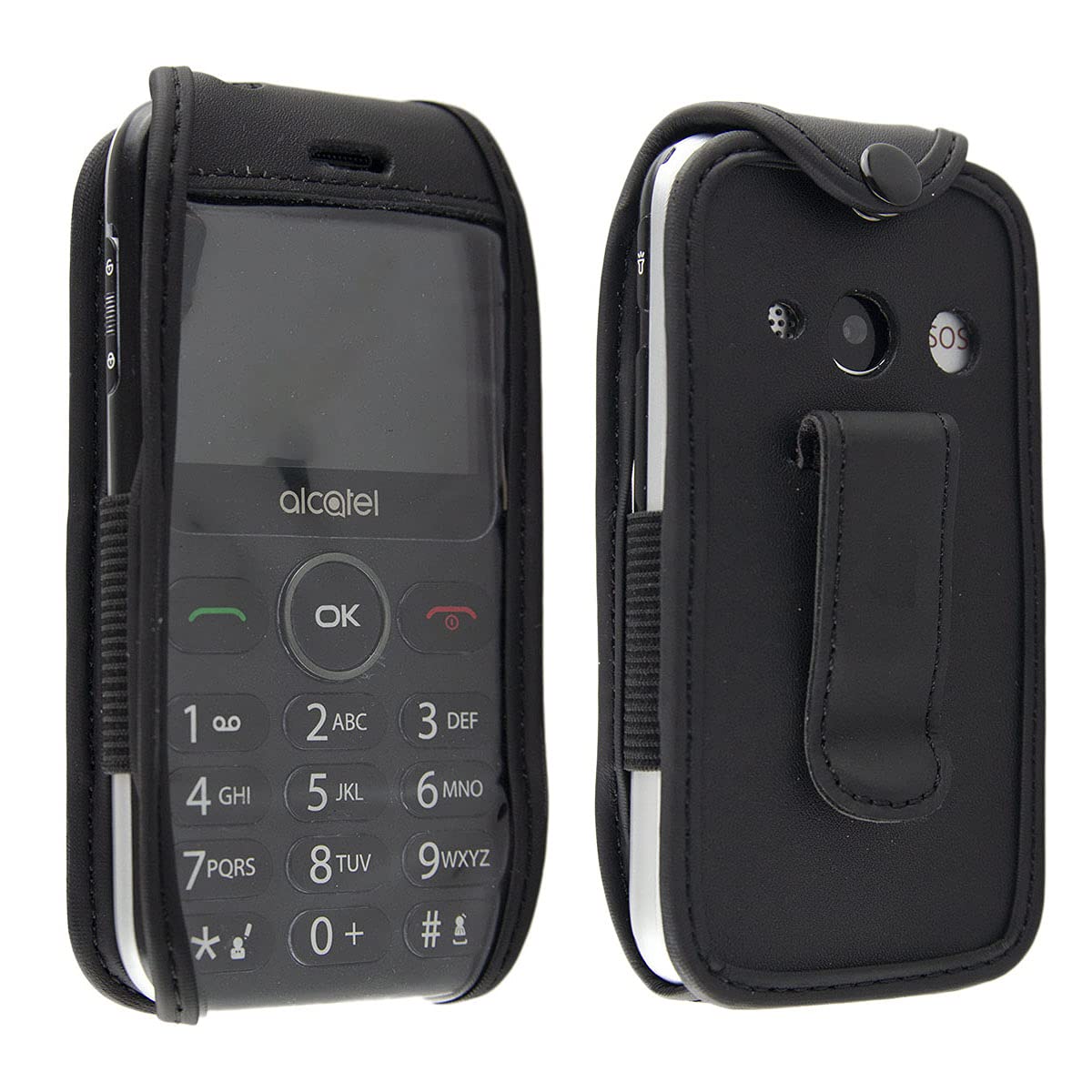 caseroxx Leather-Case with belt clip compatible with Alcatel 2019G / 2020X made from genuine leather, Pouch with belt clip and viewing window in black