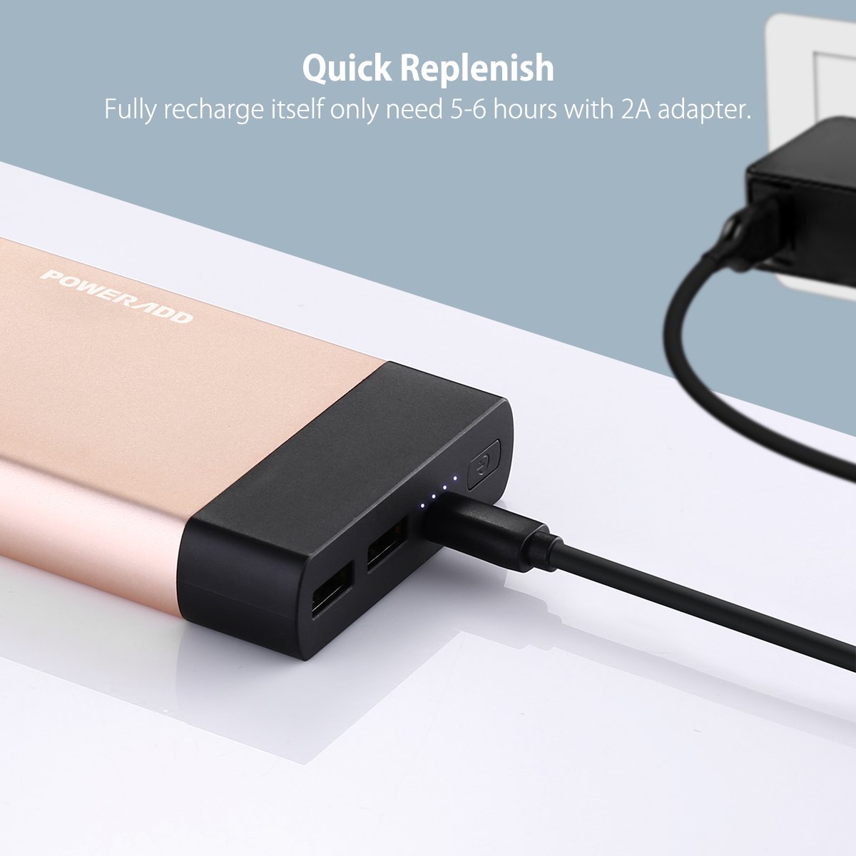 Portable Charger, Poweradd Pilot 5G 10000mAh Aluminum Alloy Power Bank 3.4A Fast Charger with Smart Charge for iPhone, iPad, Samsung, LG and Other 5V Devices - Limited Golden