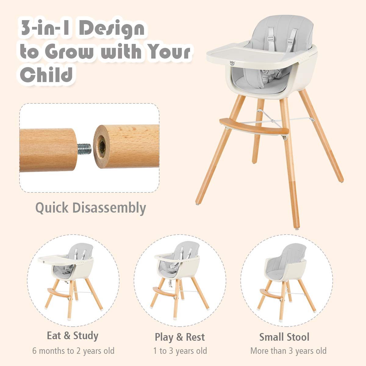 baby joy wooden high chair