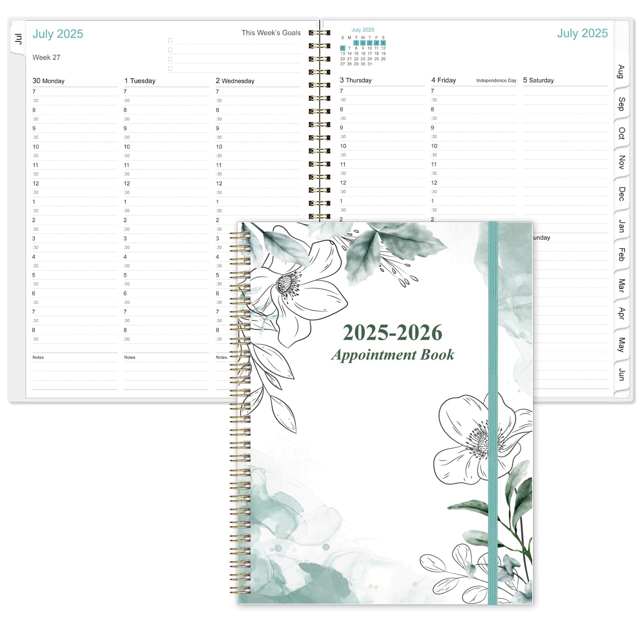 Photo 1 of 2025-2026 Appointment Book & Planner - 8.5" x 11" Daily Hourly Planner 2025 from July 2025 - June 2026, Weekly Appointment Book with 30-Minute Interval, Teal Flowers