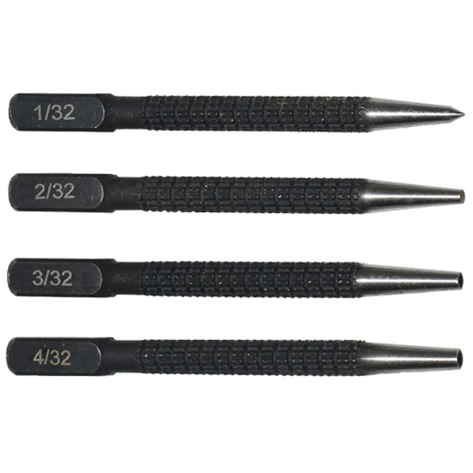 4Pcs Centre Punch Set Portable Positioning Punch Set Nail Punch Set for Drilling and Marking 1/32", 2/32'', 3/32",4/32'' (0.8mm-3.2mm)(Colour:Black)
