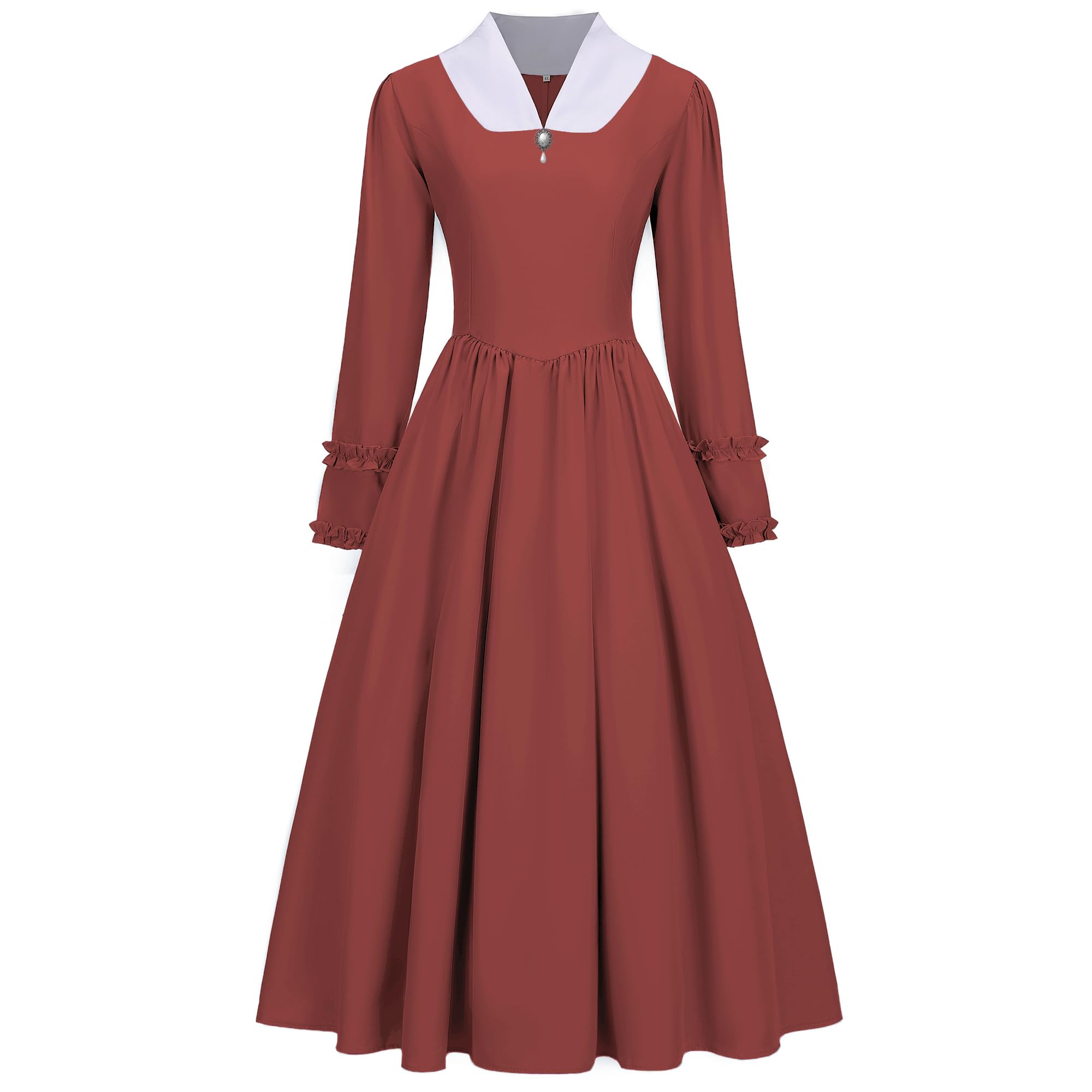 Photo 1 of Colonial Dress for Women Modest Prairie Colonial Dress Civil War Costume Prairie Pioneer Costume Long Sleeves (Brick Red S)