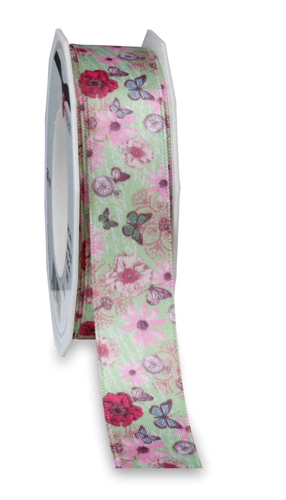 Präsent - Florenz Printed Satin Ribbon Pistachio 25 mm Width, 20 m Length