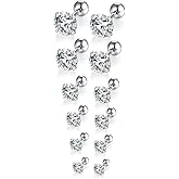 FOSIR 6 Pairs 18G Hypoallergenic Flat/Ball Back Earrings for Women Men 14K Gold Plated Stainless Steel Stud Earrrings Cubic Zirconia Cartilage Earrings