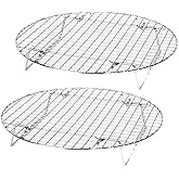 kowiofame 2 Pack Cooking Racks 10.5 inch Grids Steamer Baking Round Cooling Racks with Folding Feet Dehydrator Trays Stackable Barbecue Carbon Grates for Air Fryer