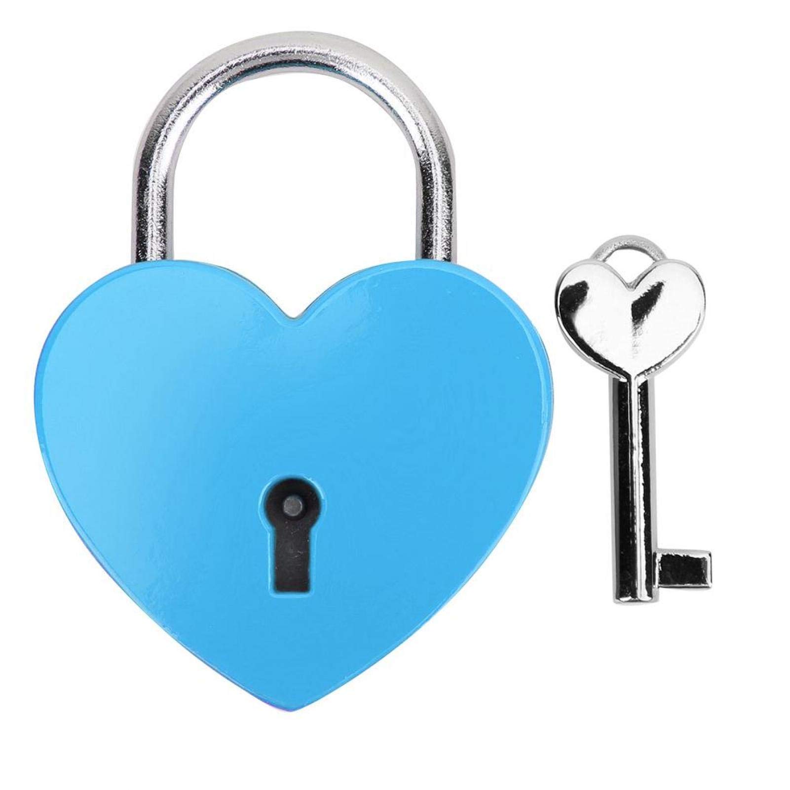Padlock, Metal Heart Shaped Lock with Key, Metal Lock for Luggage Diary Book Jewelry Box(Blue)