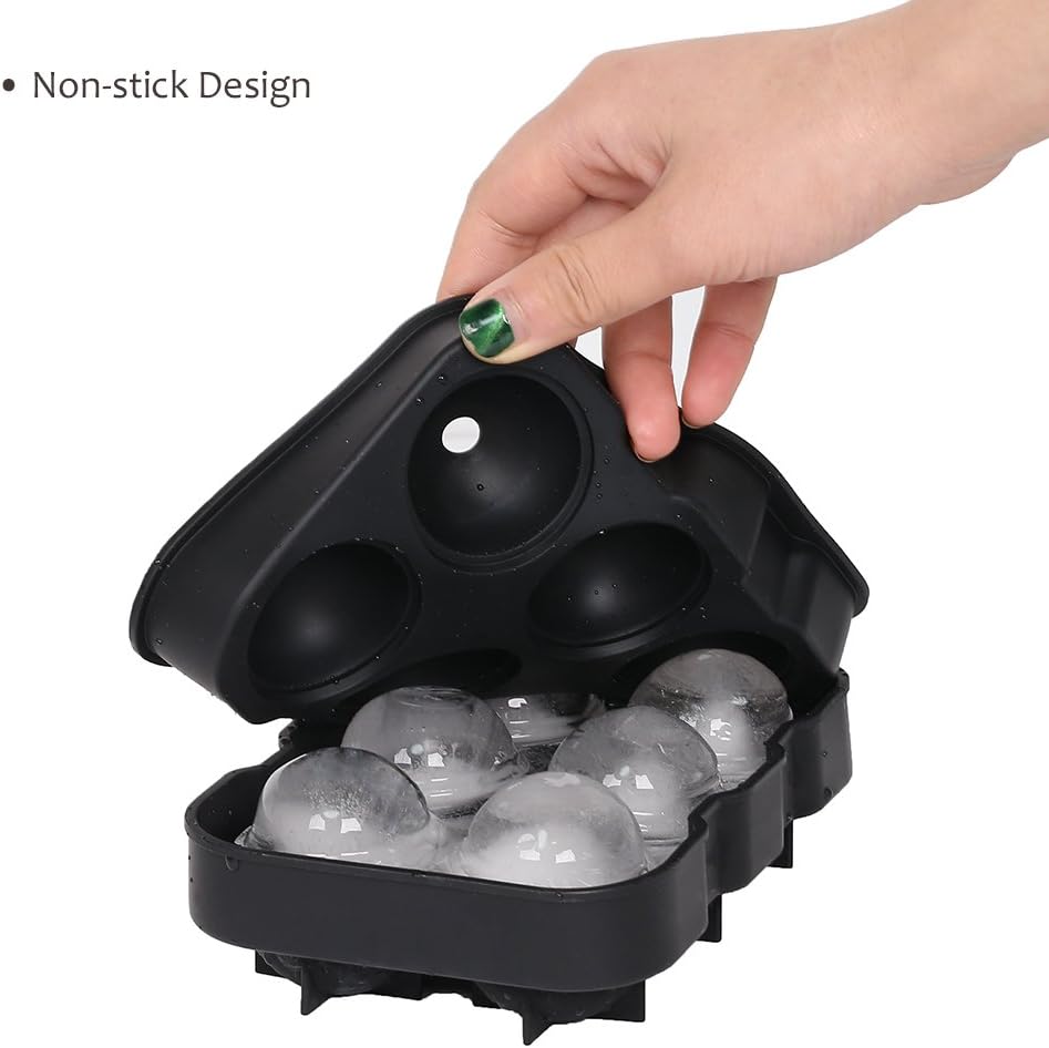 Ticent Ice Cube Trays (Set of 2), Silicone Sphere Whiskey Ice Ball Maker with Lids & Large Square Ice Cube Molds for Cocktails & Bourbon - Reusable & BPA Free: Kitchen & Dining
