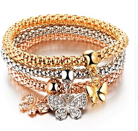 Fashion 3Pcs/set Crystal Bead Bracelet Women Gold Plated Crystal Heart Bangles Jewellery Elastic Charm Gifts pulseira feminina