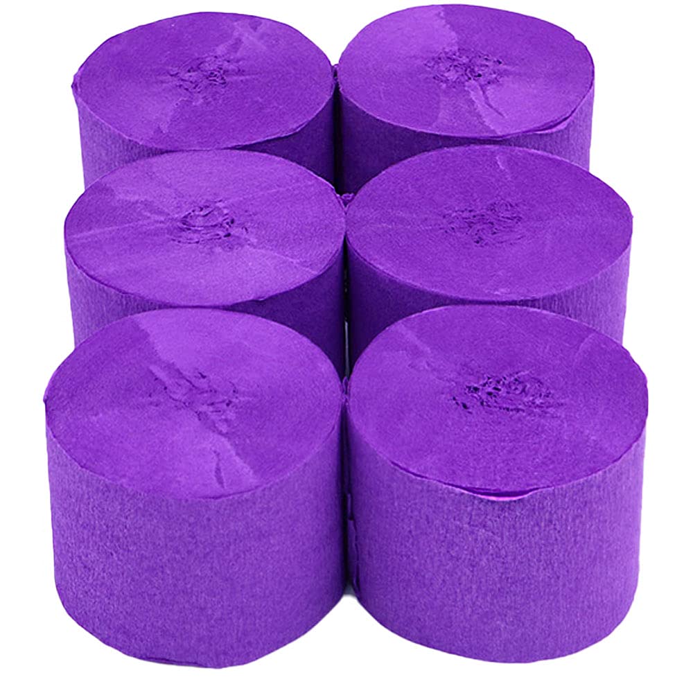 ANCLLO 6 Rolls 4.5cm x 25m Crepe Paper Party Streamers, Streamers Backdrop Hanging Decorations for Birthday Party, Wedding and Festival Decorations,Purple