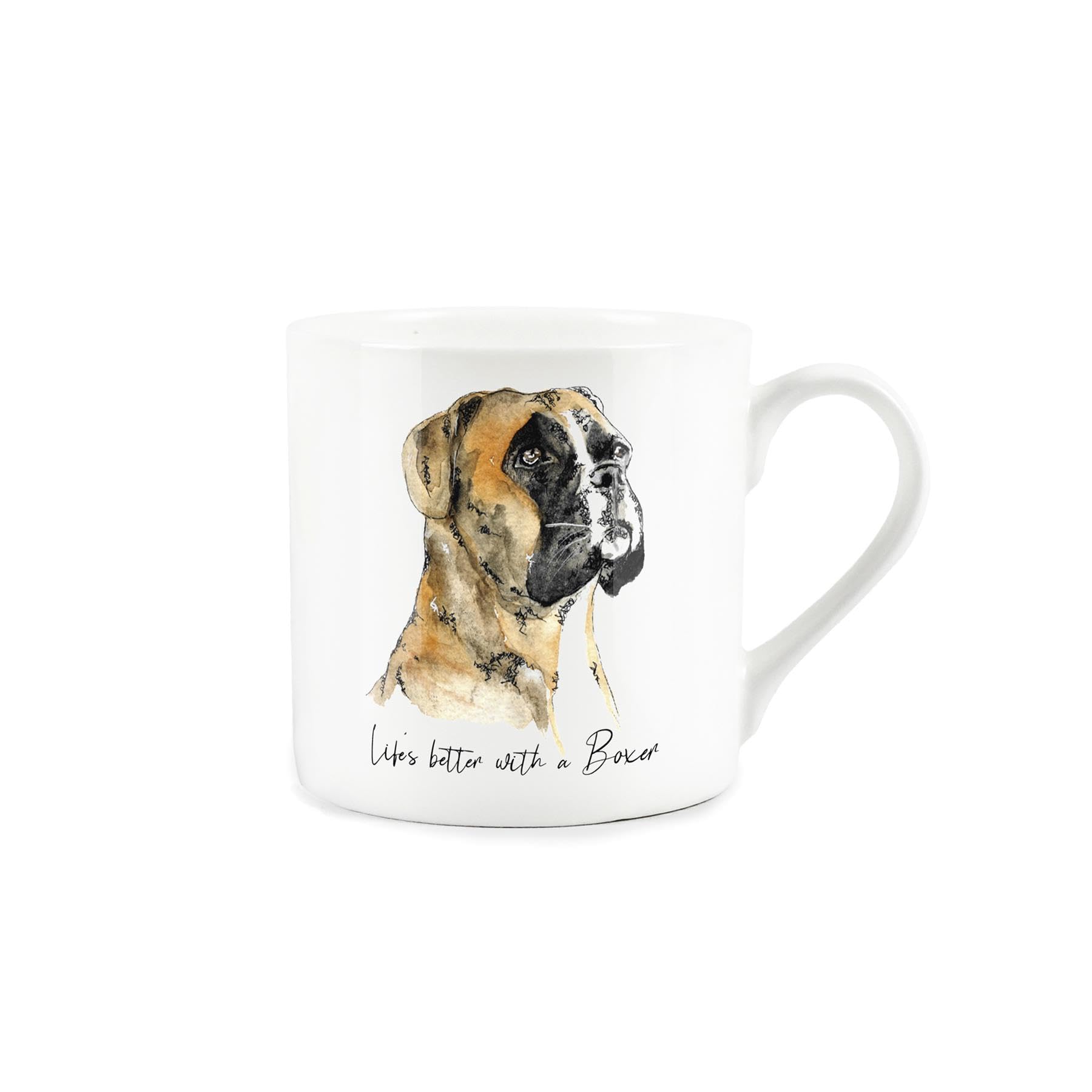 Boxer Dog Gift Mug - White Dog Bone China Coffee/Tea Present by Rhiannon Chauncey