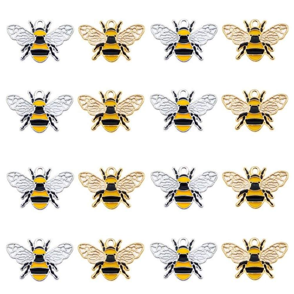 Julie Wang 16pcs Mixed Enamel Alloy Honey Bee Charms for Bracelets Earrings Necklaces Pendants Keyrings Keychains Jewellery Handicraft Accessories 26x17mm