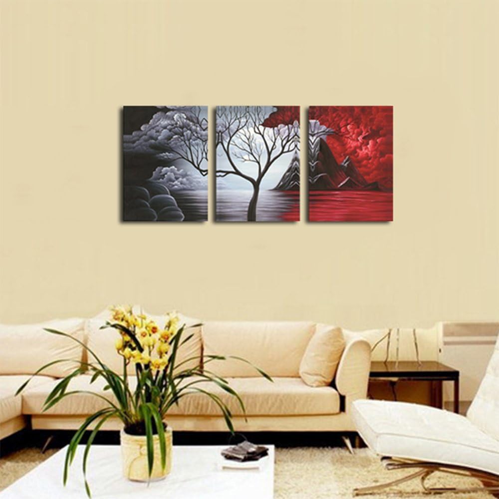 Wieco Art The Cloud Tree Wall Art Oil PaintingS Giclee Landscape Canvas Prints for Home Decorations, 3 Panels: Posters & Prints