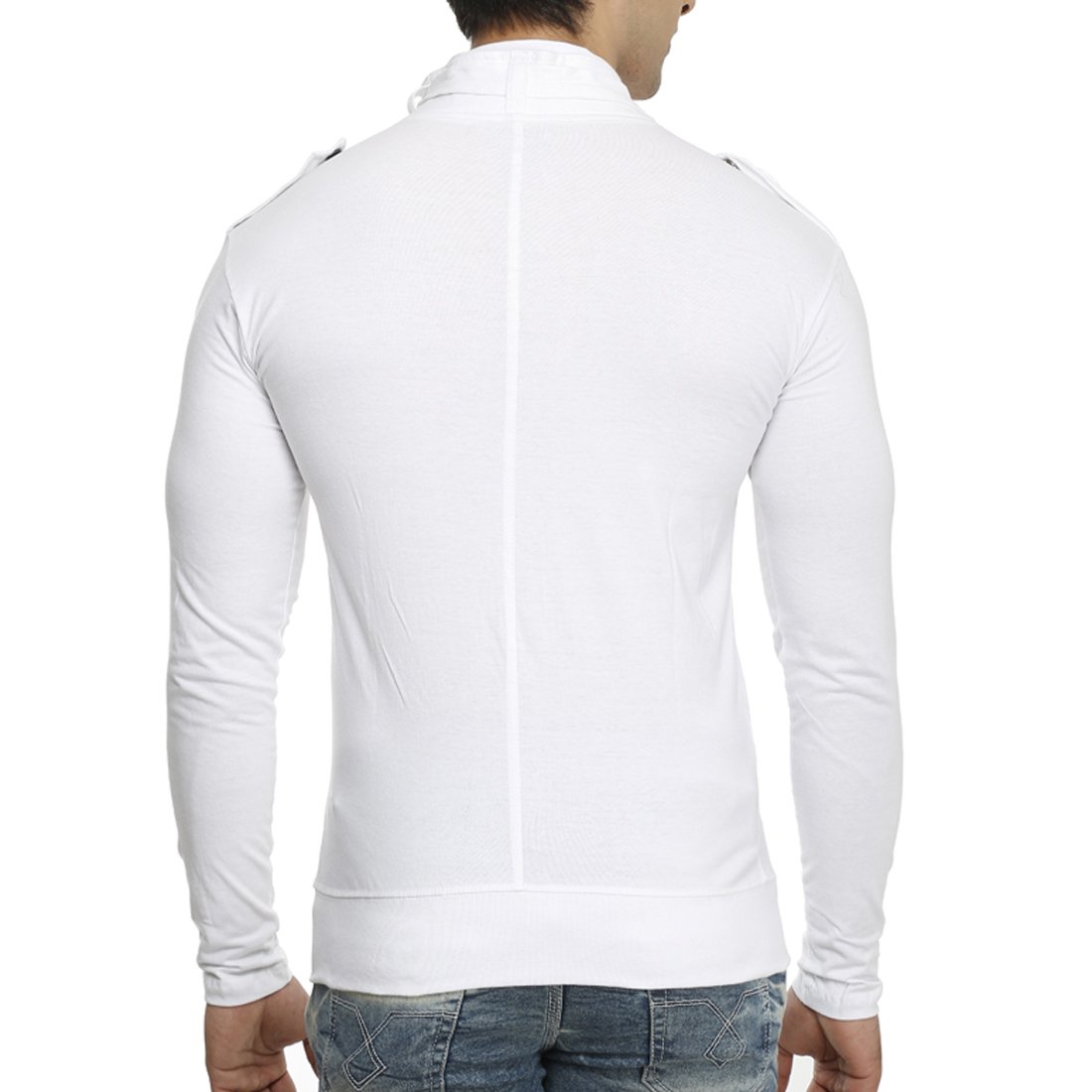 tees collection men's full zip buckle neck full sleeve white colour t-shirt