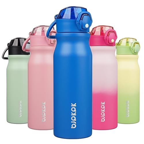 BJPKPK 25oz Insulated Water Bottle With Straw Stainless Steel Double Wall Water Bottles BPA Free Leak Proof Thermo With Lockable Flip Lid And Soft Silicone Spout,Blue