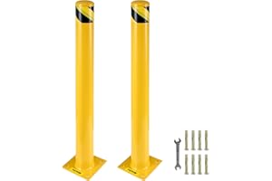 VEVOR Safety Bollard, 48 Inch Height Bollard Post, 5.5 Inch Diameter Steel Pipe Safety Bollard Post, Yellow Steel Bollard, Steel Safety Bollard with 8 Anchor Bolts, Perfect for Traffic-Sensitive Area