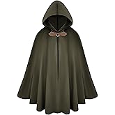 LUMEN NATURALE Renaissance Hooded Green Cloak Medieval Velvet Cape with Hood Men Women Capelet for Hobbit Halloween Costume