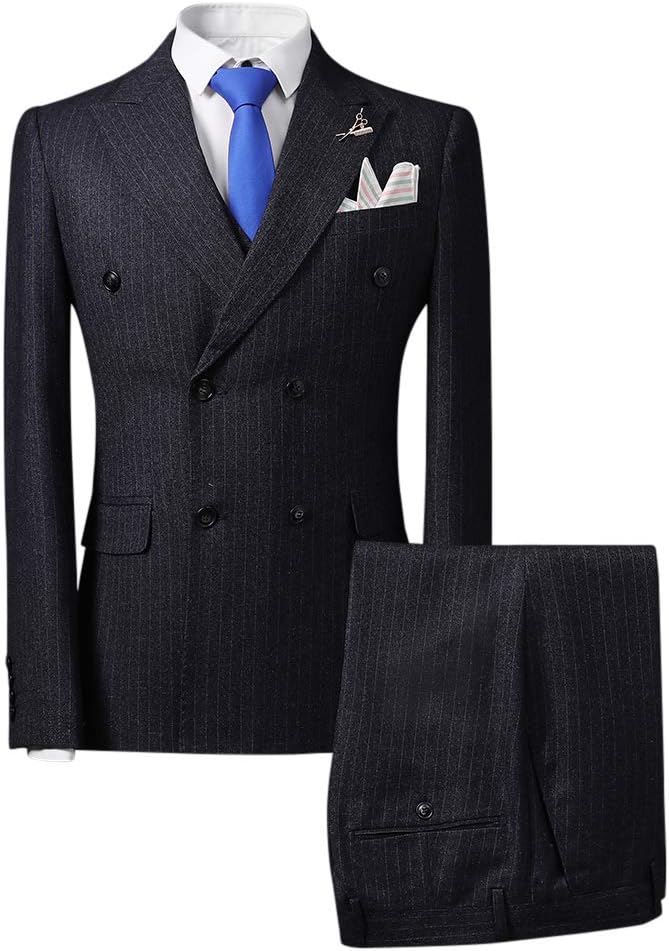 Mens Plaid 3 Piece Suits Double Breasted Retro Slim Dress