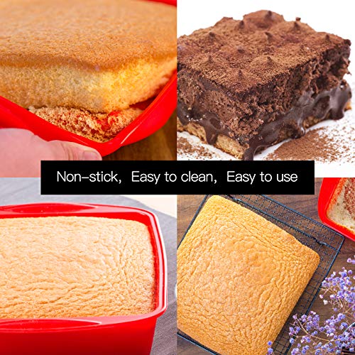 Aokinle Silicone Cake Pan-9 Inch Square,Non-Stick Cake Mold,Brownies Pan.BPA Free Brownies Pan,Hot Mitts,Trivet Mat