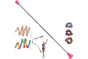 Quynhni Dance Baton,Batons for Twirling 21 .6 inches Stainless Steel Material with 2 Gymnastics Wand and 3 Rainbow Hair Bands Suitable for Beginners Aged 3-8 Silver and Pink