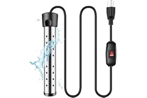 FITORCH Immersion Water Heater, Portable Bucket Heater with Switch + Temperature Control, 304 Stainless Steel Anti-scalding, Submersible Water Heater Bathtub Heats up to 5 gallons of Water in Minutes