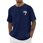 iudam Mens Short Sleeve T-Shirt Graphic Loose Fit Tee Crew Neck Palm Tree Summer Shirts