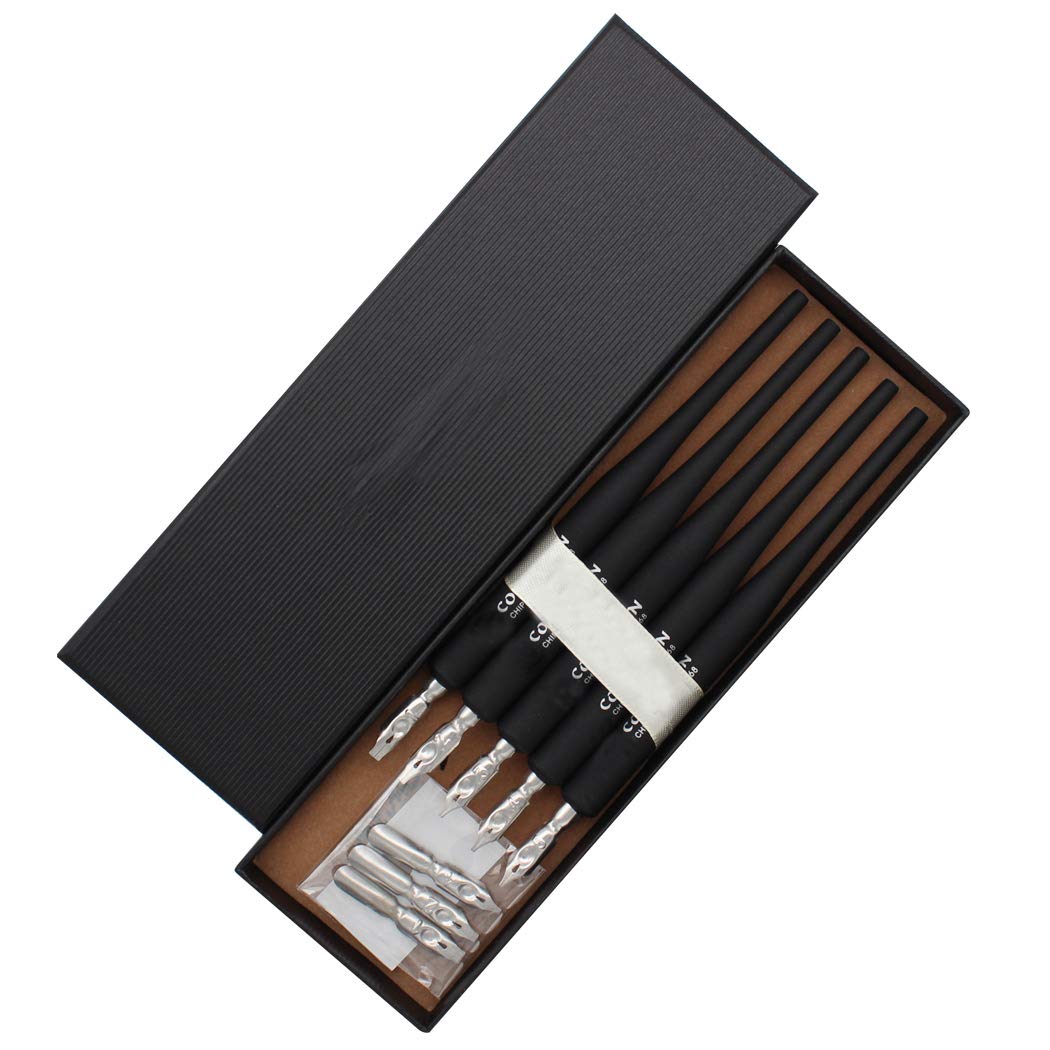 SIPLIV Plastic Professional Manga Gothic Pen Dip Pen Set with 5 Nibs Manga Calligraphy Drawing Pen Kit - 5 Pcs, Black