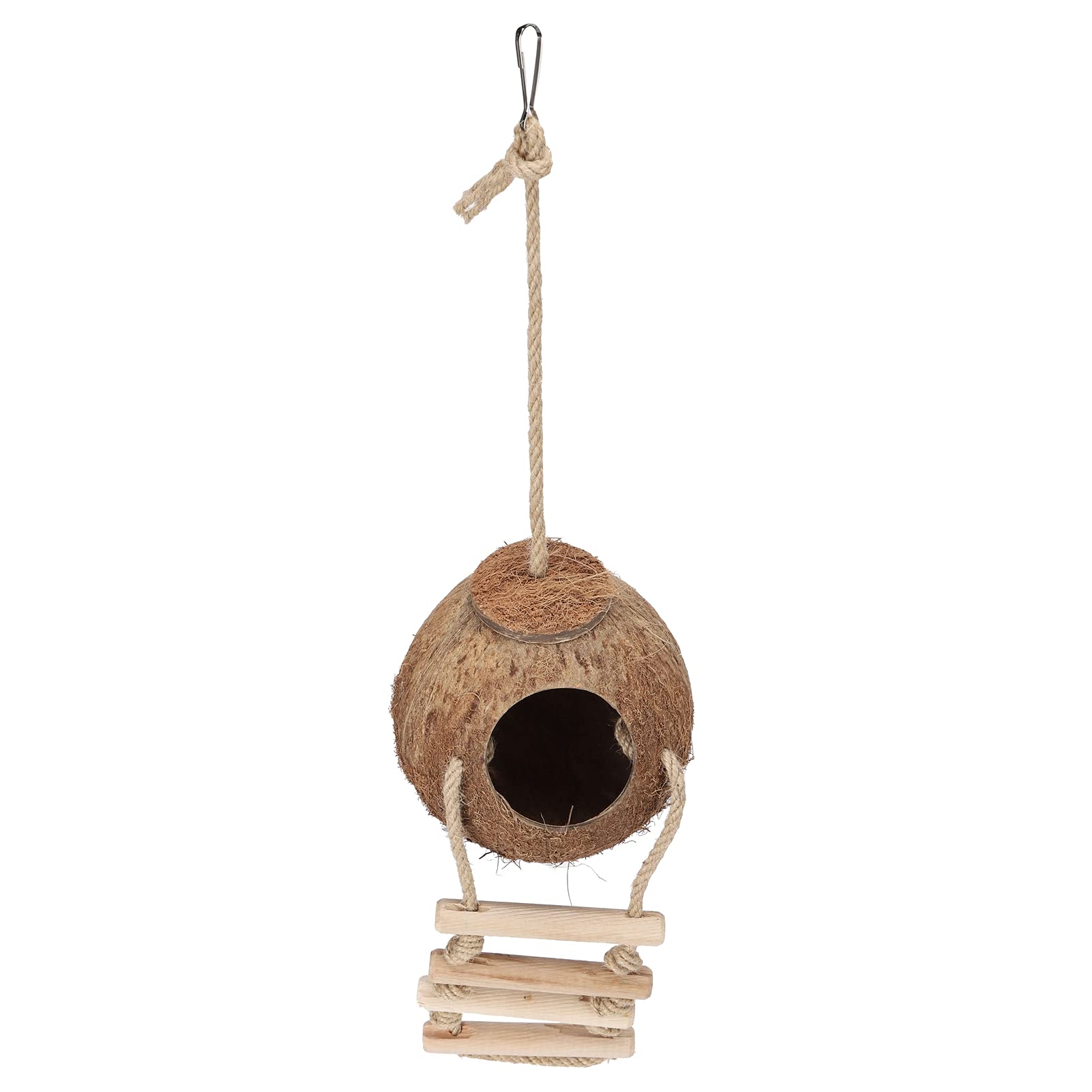 Hanging Coconut House, Non‑toxic Coconut Shell Design Coconut House with Ladder for Hamsters for Bird(Ladder nest with hairy coconut shell, blue)