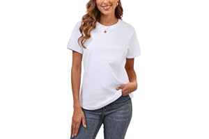 BJY Cotton Basic T Shirts for Women,Crew Neck Short Sleeve Summer Shirts,Solid Loose Fit Tshirt, Plain Workout Tops, Undershirts