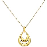 Frigotine Chunky Gold Teardrop Pendant Necklace for Women, Trendy Statement Geometric Droplet Adjustable Chain Necklaces Prom Wedding Fashion Jewelry Gift