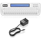 Bonai 16+2 Bay AA AAA 9V Battery Charger for NiMH Rechargeable Batteries Independent Control with Smart LCD Display and AC Wall Adapter, Battery not Included - White