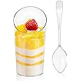 PLAZOTTA 100 Pack Mini Dessert Cups with 100 Spoons, 2.5 oz Clear Plastic Parfait Appetizer Cups, Shooter Cup for Desserts, W