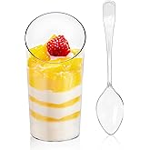 PLAZOTTA 100 Pack Mini Dessert Cups with 100 Spoons, 2.5 oz Clear Plastic Parfait Appetizer Cups, Shooter Cup for Desserts, W