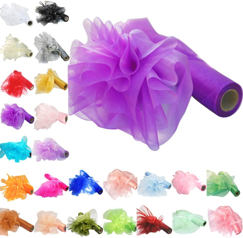 Time to Sparkle 2PCS 26M X 29cm Sheer Organza Fabric Roll Chair Cover Sash Bows Table Runner chair Sashes Swags Wedding Party (Cadbury Purple)