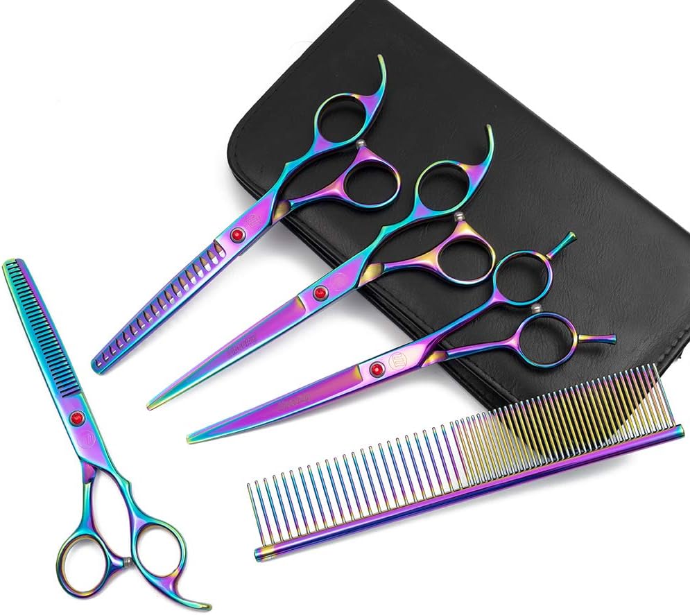 Moontay Dog Grooming Scissors Set Professional, 7 Inch Pet Grooming Scissors, 8 in 1 Straight, Curved, Thinning - Image 3