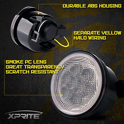 Xprite LED Amber Turn Signal Light with Smoke Lens and Halo DRL for 2007-2018 Jeep Wrangler JK JKU