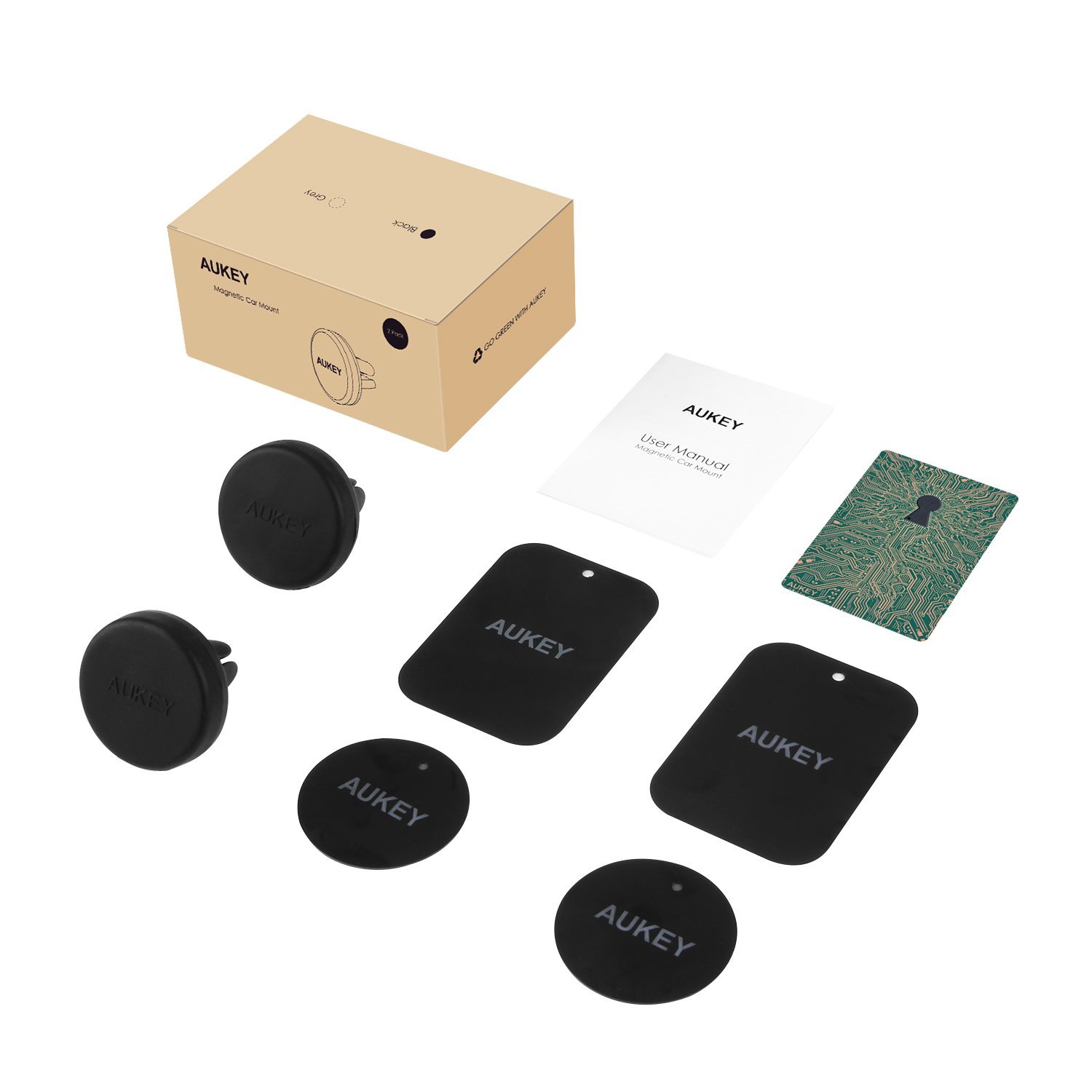 AUKEY Handyhalterung Auto Magnet ( 2 Stücke ) Lüftung KFZ Halterung Universal für iPhone 7/6s/6/5s/5, Samsung S8 und jedes Andere Smartphone Oder GPS - Schwarz